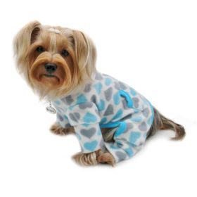 Blue & Gray Hearts Fleece Turtleneck Pajamas - L