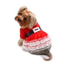 Lace Ruffles Puffy Sleeves Christmas Dress - L