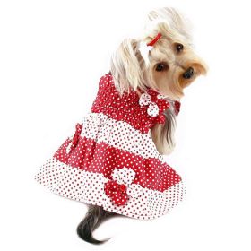 Red & White Polka Dots Sundress with Contrasting Flowers - M
