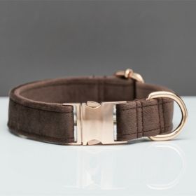 Multiple Colour Velvet Personalise Dog Collar Leash Set With Bow (Option: Brown-XS)