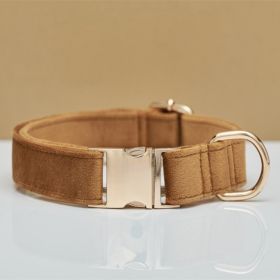 Multiple Colour Velvet Personalise Dog Collar Leash Set With Bow (Option: Coffee-M)