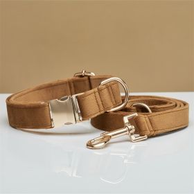 Multiple Colour Velvet Personalise Dog Collar Leash Set With Bow (Option: Coffee set-XS)