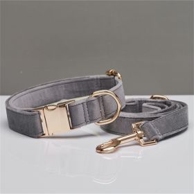 Multiple Colour Velvet Personalise Dog Collar Leash Set With Bow (Option: Grey set-L)